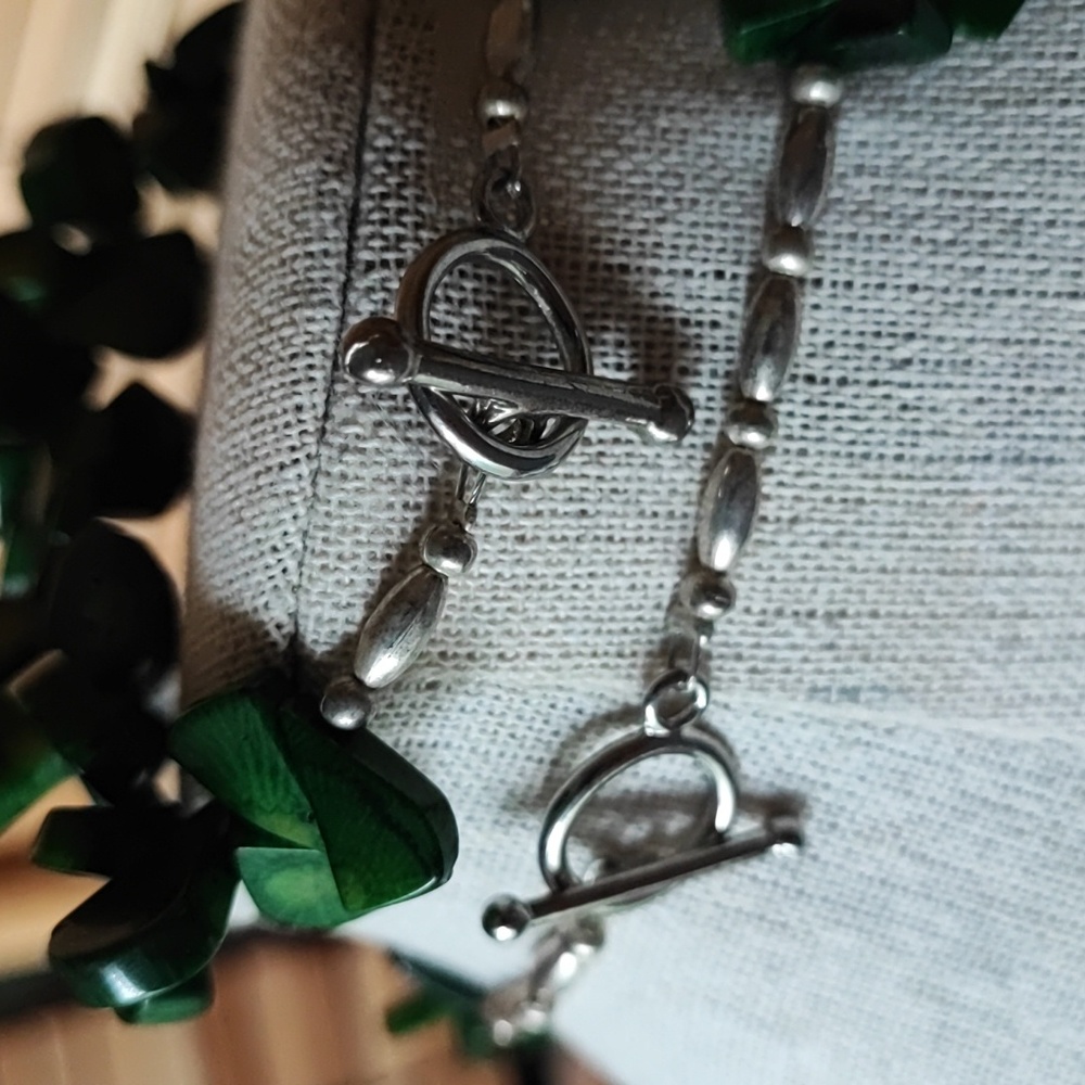 Set of 3 Flat Teardrop Emerald Green Agate? Necklace Earrings Bracelet Parure - Picture 10 of 12